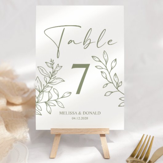 Salie Boho Bloemen Eenvoudig Trouwdatum Tafelnumme Kaart