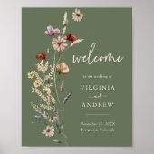 Salie Boho Wilde Bloem Welkom Huwelijk Poster (Voorkant)