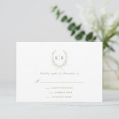 Salie botanisch en lintkam monogram RSVP (Staand voorkant)
