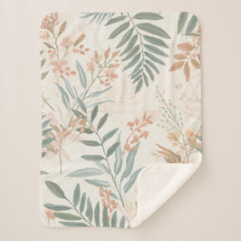 Salie Botanische Blos Blad Watercolor Patroon Sherpa Deken