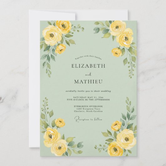Salie Citroen Ranunculus Eucalyptus Bruiloft Kaart (Voorkant)