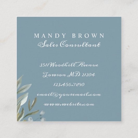 Salie en blad Waterverf groen Vierkante Visitekaartje (Achterkant)