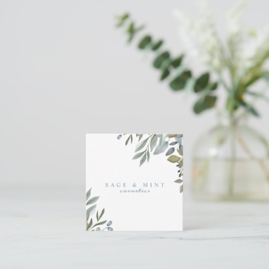 Salie en blad Waterverf groen Vierkante Visitekaartje (Staand voorkant)
