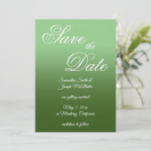 Salie en bosgroene ombre fancy script save the date (Staand voorkant)
