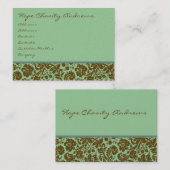 Salie en Bruin Damast Bloemen - Visitekaartje (Voorkant / Achterkant)