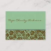 Salie en Bruin Damast Bloemen - Visitekaartje (Achterkant)