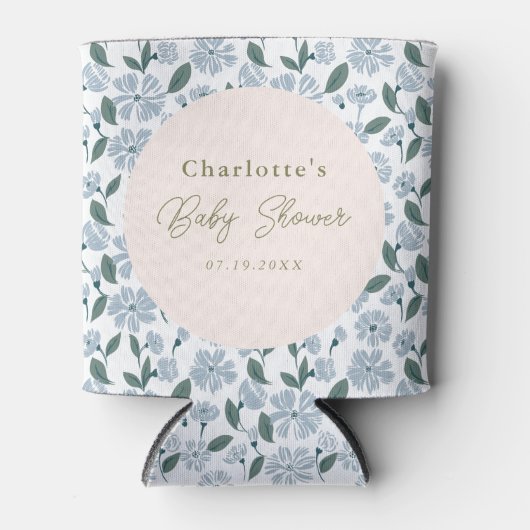 Salie en Dusty Blue Floral Baby shower Custom Blikjeskoeler (Voorkant)