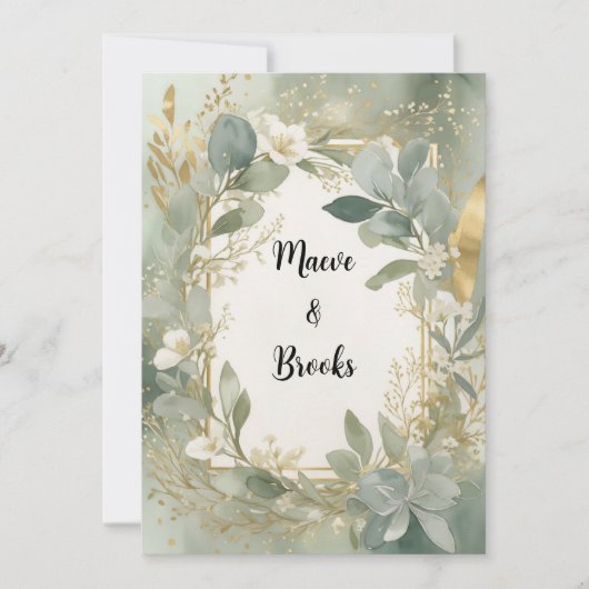 Salie en Goud Aquarel Uitnodiging (Voorkant)