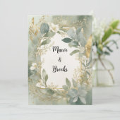 Salie en Goud Aquarel Uitnodiging (Staand voorkant)