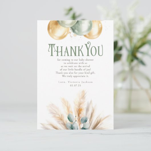 Salie en Goud Baby shower Klein Dank u Bedankkaart (Staand voorkant)