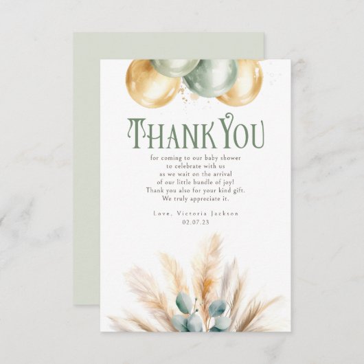 Salie en Goud Baby shower Klein Dank u Bedankkaart (Voorkant / Achterkant)