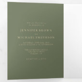 Salie en Goud Formele minimale Trouwdag Drieluik Kaart (Binnenzijde eerst)