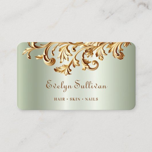 Salie en gouden rococo visitekaartje (Voorkant)