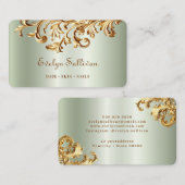 Salie en gouden rococo visitekaartje (Voorkant / Achterkant)
