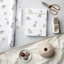 Salie en grijze aquarel dinosaurus-cadeaupapier