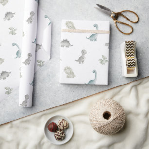 Salie en grijze aquarel dinosaurus-cadeaupapier cadeaupapier