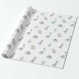 Salie en grijze aquarel dinosaurus-cadeaupapier cadeaupapier