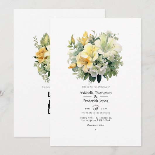 Salie en Ivoor Bloemen Bruiloft Kaart (Voorkant / Achterkant)