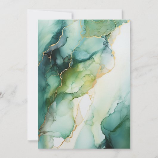 Salie en Ivoor Ink Bruiloft Kaart (Achterkant)