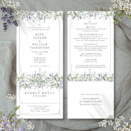 Salie en Lila bloemen alles in één bruiloft Kaart