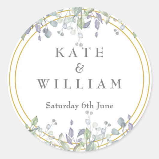 Salie en Lila Bloemen bruiloft gunst Ronde Sticker (Voorkant)