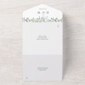 Salie en Lila bloemenmonogram bruiloft All In One Uitnodiging (Buitenkant)