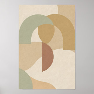 Salie en Oker In elkaar grijpende Bogen Abstracte  Poster
