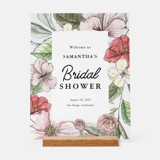 Salie en roze bloemen Vrijgezellenfeest Welkom Acryl Bord (Voorkant)