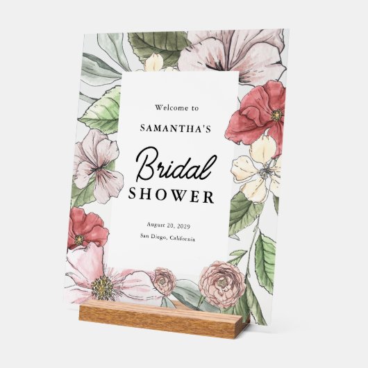 Salie en roze bloemen Vrijgezellenfeest Welkom Acryl Bord (Hoek)