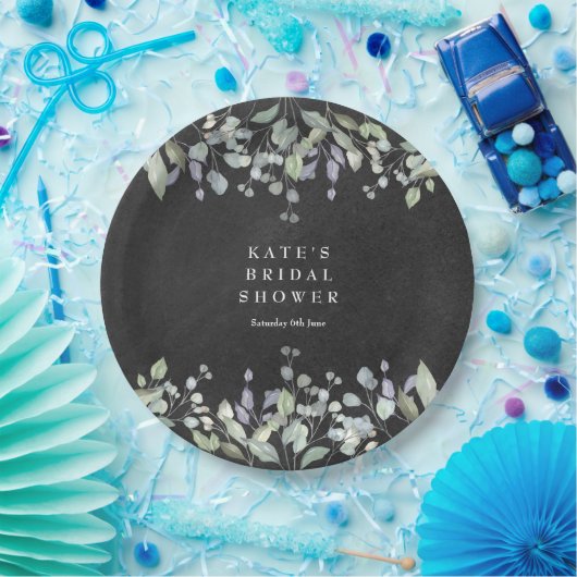 Salie- en Sering Bloemige Schoolbord Bruidsdouche  Papieren Bordje (Feest)