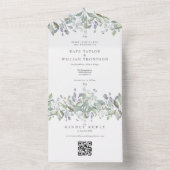 Salie en Sering Groene QR Code Monogram Huwelijk All In One Uitnodiging (Binnen)