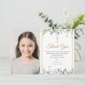 Salie- en Seringe Bloemen Eerste Heilige Communie  Bedankkaart (Staand voorkant)