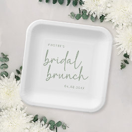 Salie en Wit Minimalistisch Script Bruids Brunch Papieren Bordje