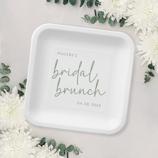 Salie en Wit Minimalistisch Script Bruids Brunch Papieren Bordje