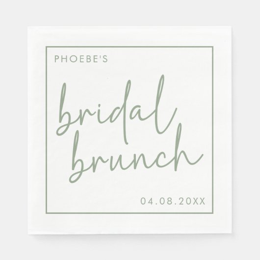 Salie en Wit Minimalistisch Script Bruids Brunch Servet (Voorkant)