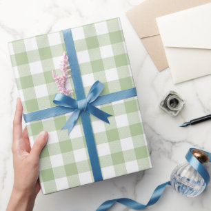 Salie en Witte Buffalo geruite Gingham Cadeaupapier