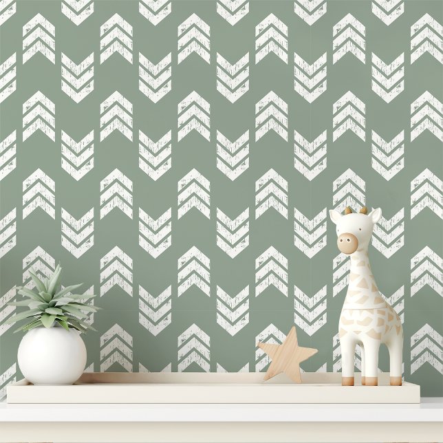 Salie En Witte Moderne Getextureerde Chevron Pijle Behang (Creator heeft geüpload)