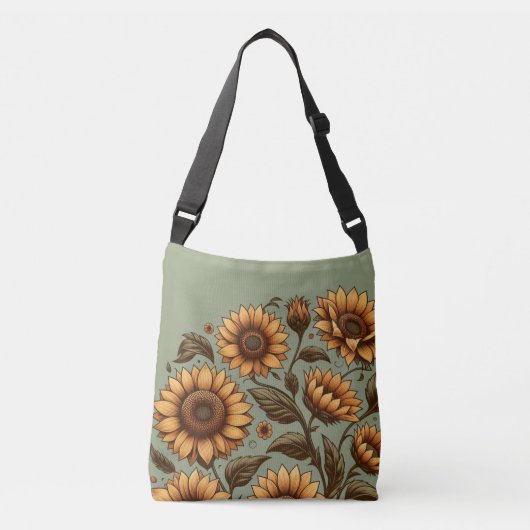 Salie en zonnebloemen crossbody tas (Voorkant)