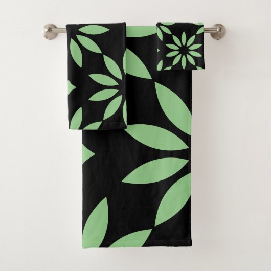 Salie en zwart Groen Grote Bloemen Bad Handdoek (Insitu)