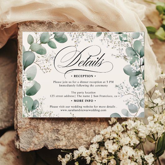 Salie Eucalyptus Baby's Breath Trouwdetails Kaart