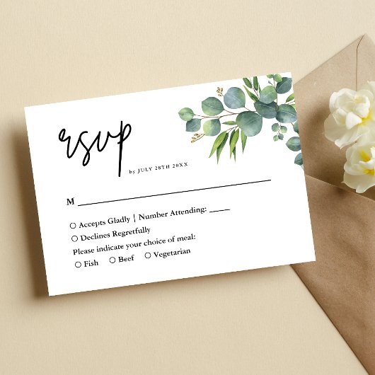 Salie Eucalyptus Bos Bruiloft RSVP Kaartje