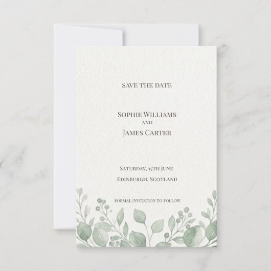 Salie Eucalyptus Save The Date Kaart (Voorkant)