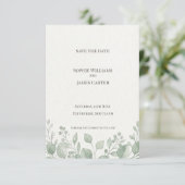 Salie Eucalyptus Save The Date Kaart (Staand voorkant)