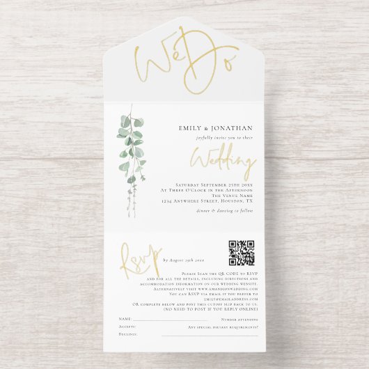 Salie Eucalyptus We Do Trouwfolie All In One Uitnodiging (Binnenkant)