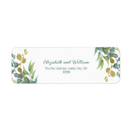 Salie gebladerte en gouden bruiloft retour adres etiket