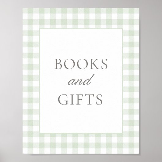 Salie Gingham Baby Shower Boeken en Cadeaus Bord Poster (Voorkant)