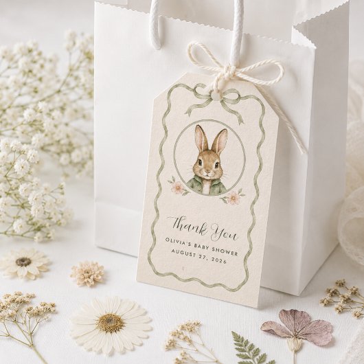 Salie Gingham Konijn Baby Shower Cadeaulabel