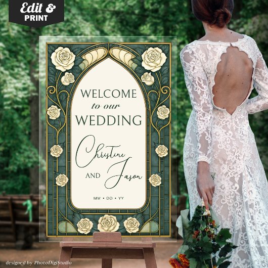 Salie Glas-in-lood Bloem Bruiloft Welkom  Acryl Bord