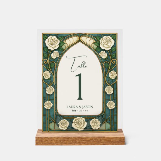 Salie Glas in lood Bloemen Trouwtafel Nummer Acryl Bord (Voorkant)