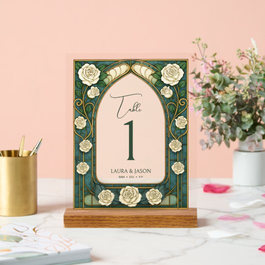 Salie Glas in lood Bloemen Trouwtafel Nummer Acryl Bord (Huwelijk)